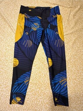 Looney Legs Women's Blue & Mustard Patterned Leggings